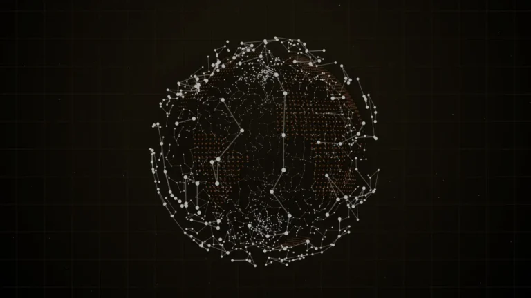Digitized Earth with glowing connection points on a black background