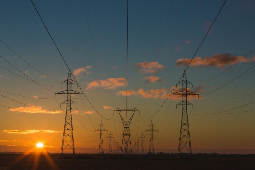 Electric pylons at sunset