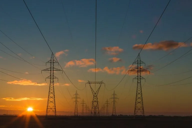 Electric pylons at sunset