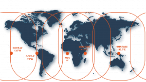 World map showing satellite coverage areas