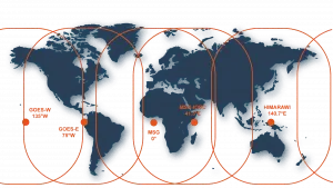 World map showing satellite coverage areas