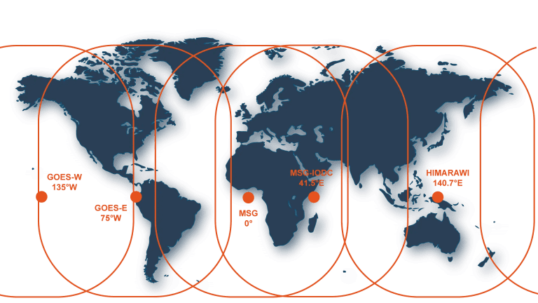 World map showing satellite coverage areas