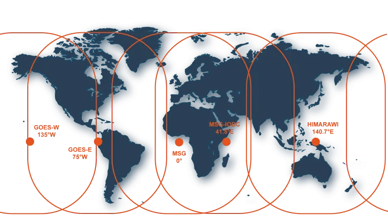 World map showing satellite coverage areas
