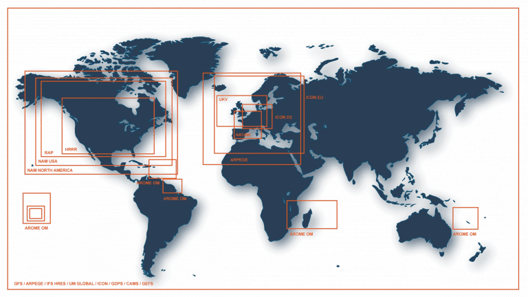 World map with weather models used in SteadyMet
