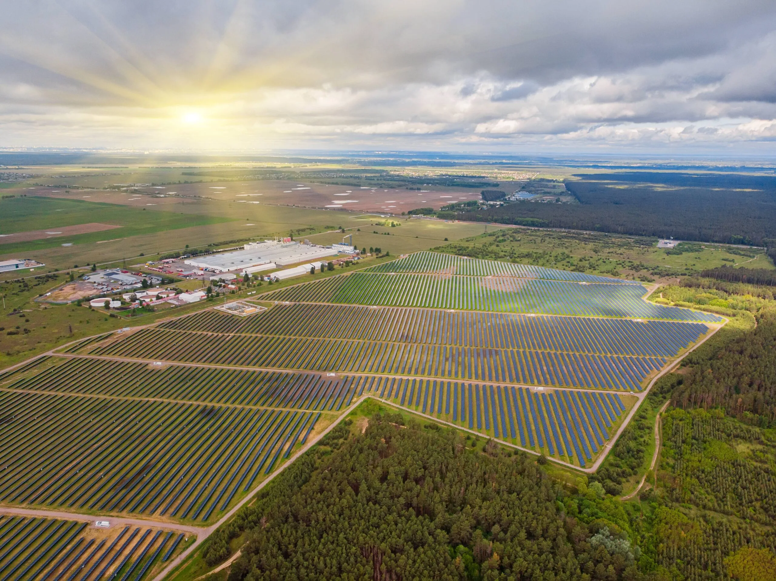 Aerial image of solar PV field