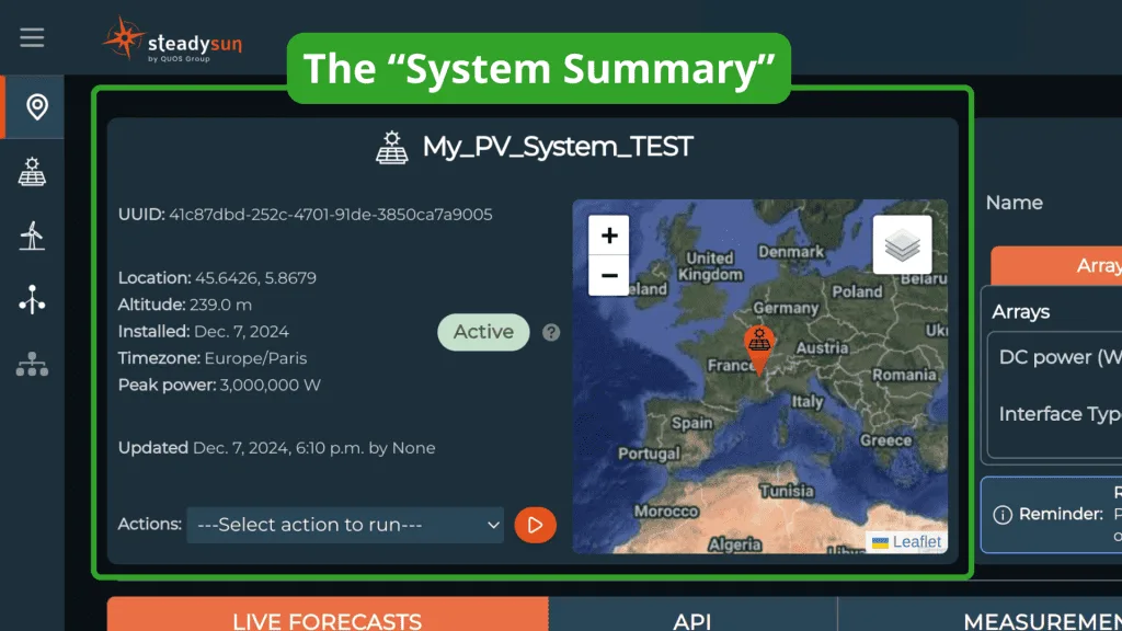 SteadyWeb - The "System Summary" box