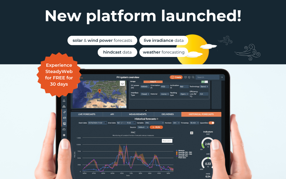 Tablet with SteadyWeb interface promoting free trial