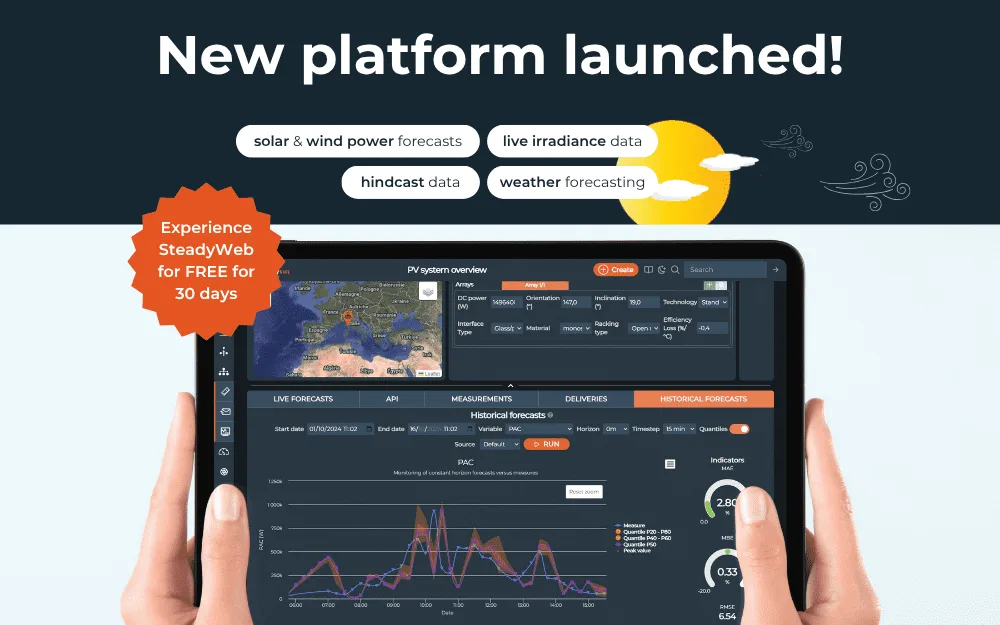 Tablet with SteadyWeb interface promoting free trial