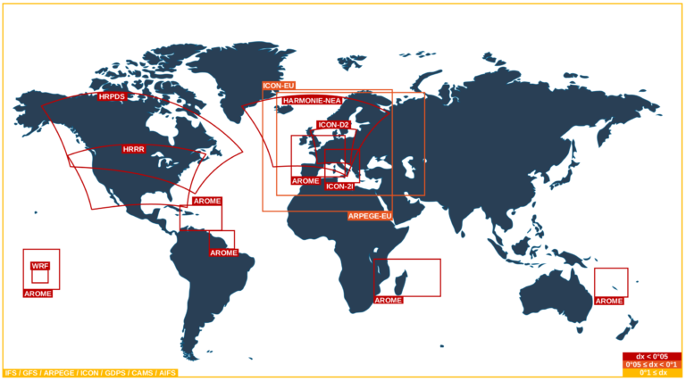 World map with weather models used in SteadyMet